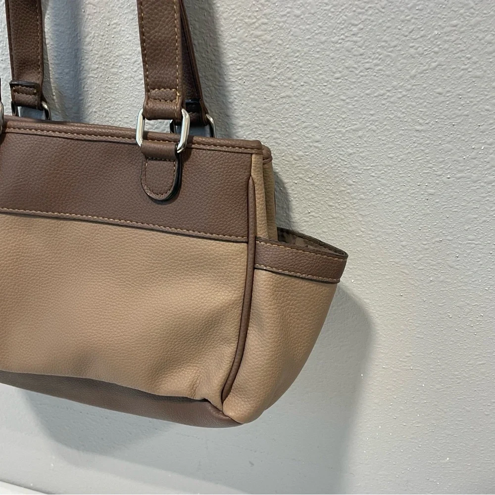 Faux Leather Double‎ Opening Center Zip Purse Hobo Bag Brown And Tan